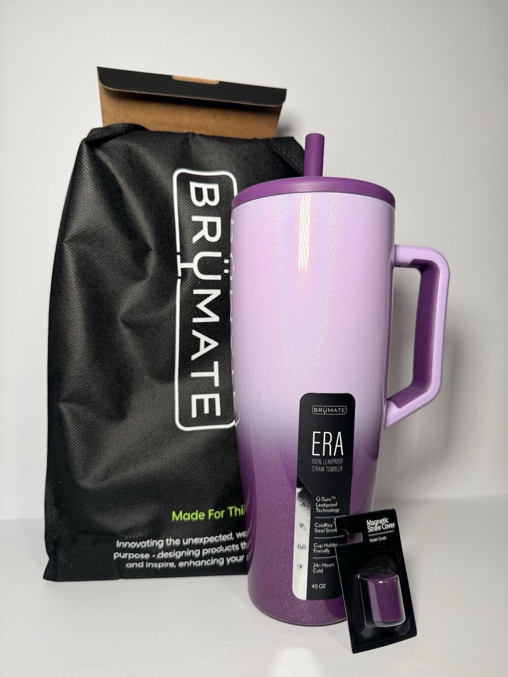 BruMate VIOLET CRUSH Purple Glitter Ombre Era Tumbler BNWT BNIB + Straw Cover